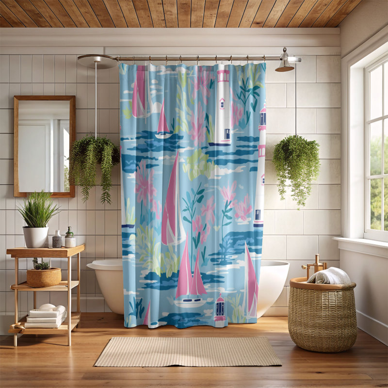 Rideau de douche standard 1 pièce Elegant Lighthouse Views, H 74 po x l 71 po