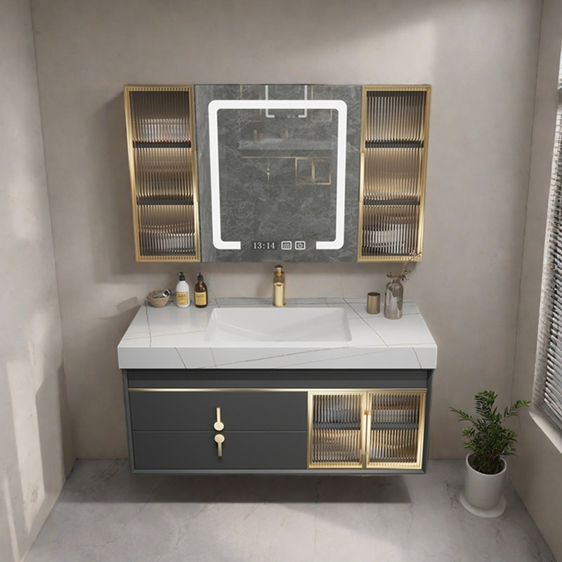 Armoire de salle de bain moderne simple et luxueuse, Gris foncé