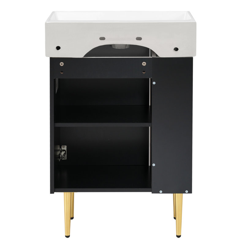 Meuble-lavabo de 21,6 pouces avec lavabo simple en céramique et rangement à gauche, élégant et fonctionnel pour les salles de bain modernes