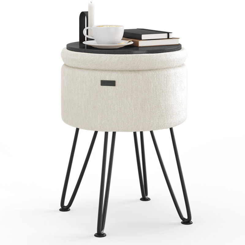 Table d'appoint moderne avec rangement, Noir, Velours blanc