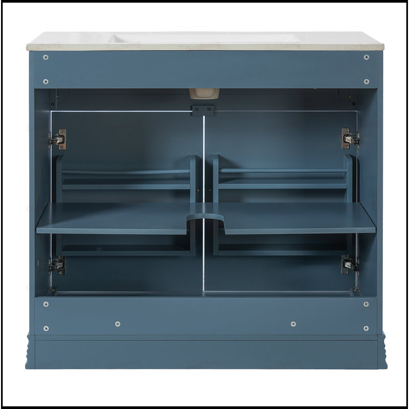 Meuble-lavabo 36 po avec 2 grandes portes à fermeture douce, Bleu