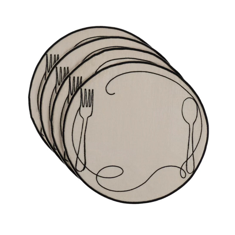 Line Drawing Embroidered Linen Placemats