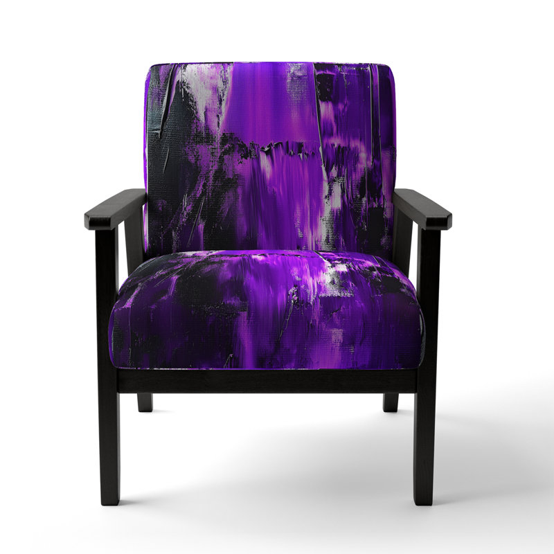 Coloré peinture abstraite Strokes II - Chaise d'appoint rembourrée et fauteuil moderne, Mauve / Noir, Accoudoirs carrés noirs