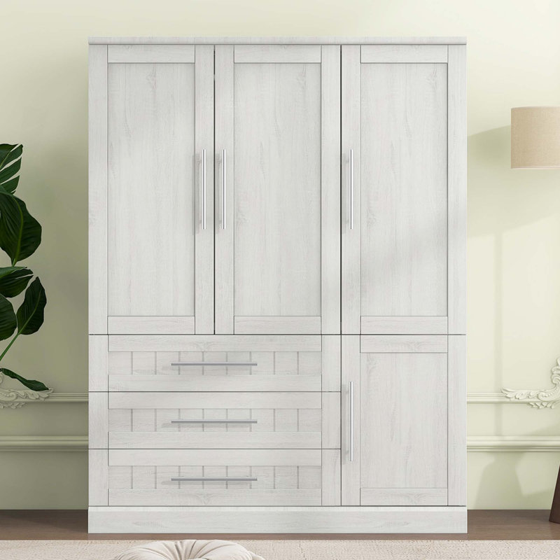 Armoire penderie 4 portes avec 3 tiroirs pour la chambre à coucher, Blanc
