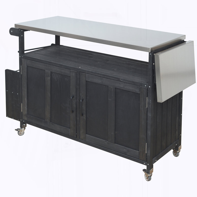 Foldable Outdoor Kitchen Island Patio Mobile Kitchen Cart Portable Outdoor Cooking Island with Lockable Wheels, Black