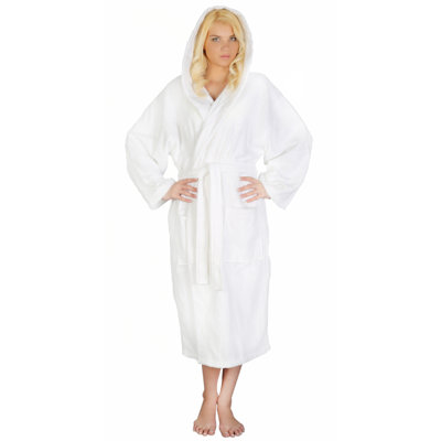 Skidmore Cotton Terry Cloth Mid-Calf Bathrobe with Pockets and Hood