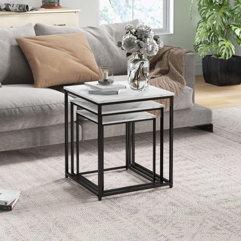 Three Nest of Tables 50*50*60 cm Manufactured Wood 1 Piece Nesting Coffee Table White Height Adjustable