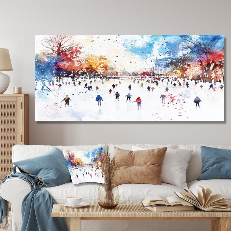 Ice Skating Rink I - Winter Landscape, décoration murale en métal, reproduction d'art traditionnelle, H 28 po x l 60 po