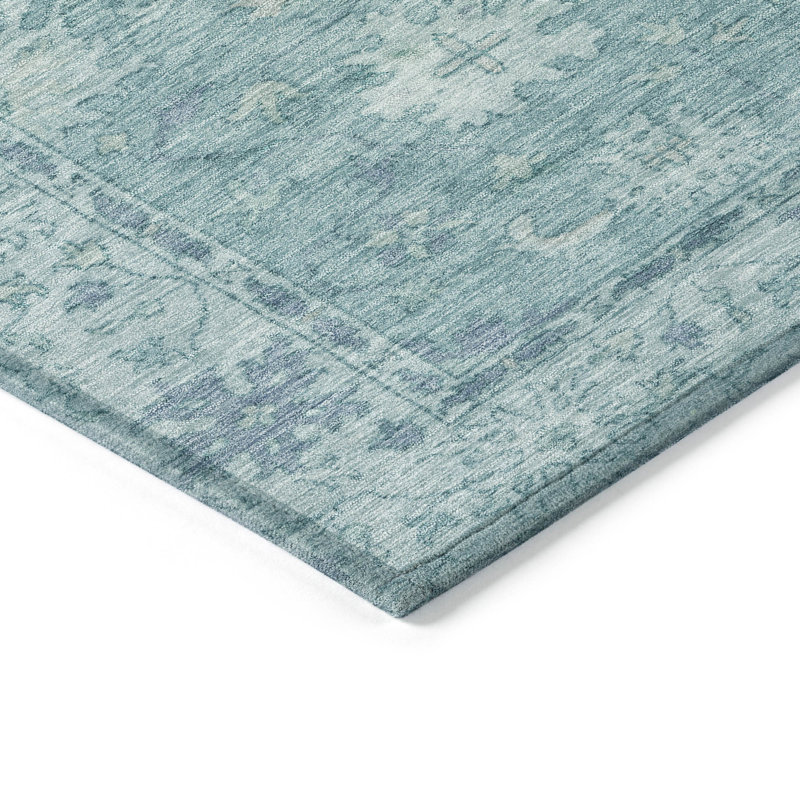 Tapis bleu sarcelle lavable à la machine intérieur / extérieur Xhevrie, Rectangle 1 pi 8 po x 2 pi 6 po