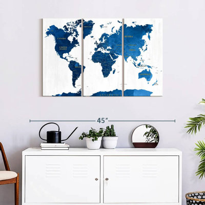 " Blue Textured World Map " by Globetrotter Studio 3 - Pieces