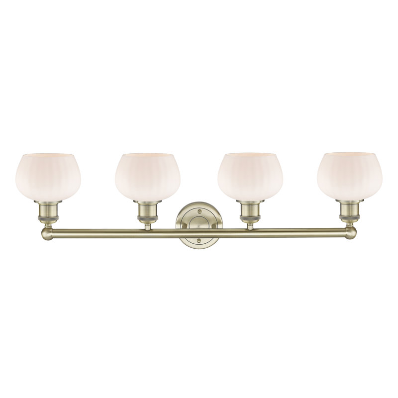 Éclairage pour meuble-lavabo de salle de bain 4 lumières 33,5 pouces Noille, Blanc mat, Laiton antique