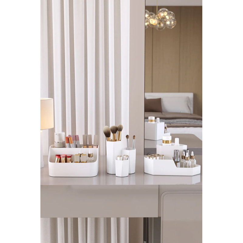 Ensemble de rangement pour maquillage (3 pièces), Blanc