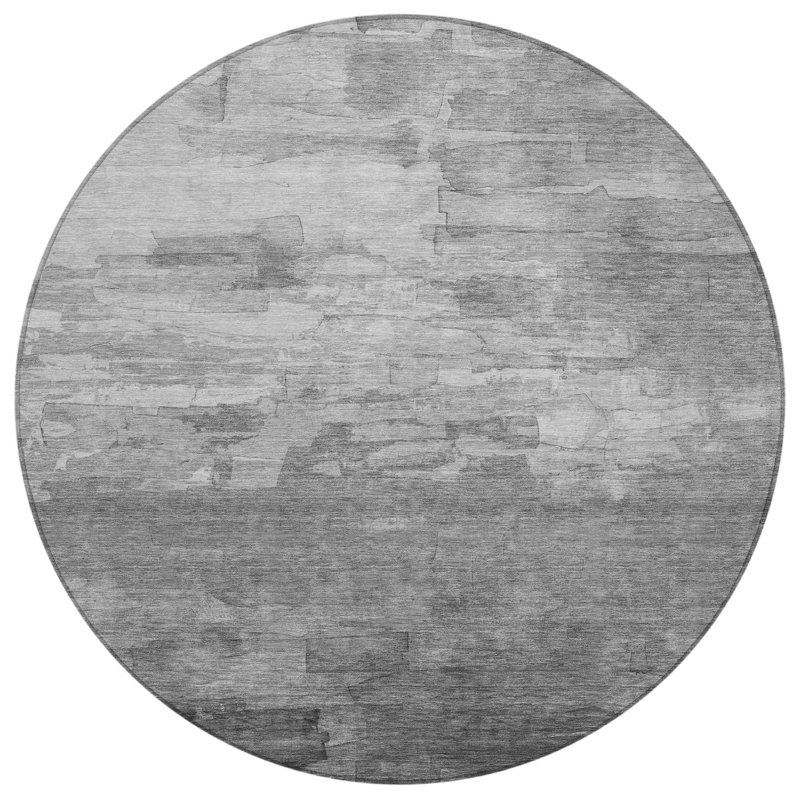 Tapis intérieur lavable rayé rond 8 pi gris et argent