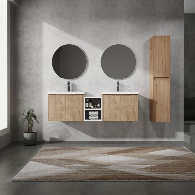 Bathroom Vanity With Sink And Side Cabinet - 60", , Modern Finish Scratch-, Stylish Design