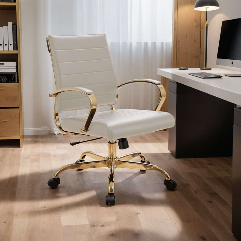 Naudain Leather Office Chair – Modern Executive Swivel Task Chair with Wheels, Adjustable Height & Padded Arms for Desk or Conference Room