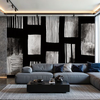 Papier peint adhésif mural minimaliste, lignes abstraites bohémiennes, art mural vertical géométrique noir et blanc, auto-adhésif et amovible