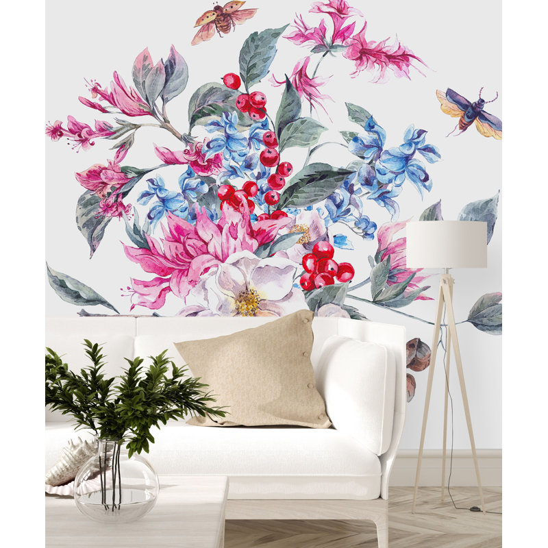 Murale fleurs et insectes Auhert, L 100 po x L 100 po