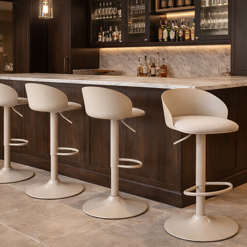 Tabouret réglable contemporain en métal et en tissu, ensemble de 2, Tabouret réglable Air-Lift, ensemble de 2 - Beige