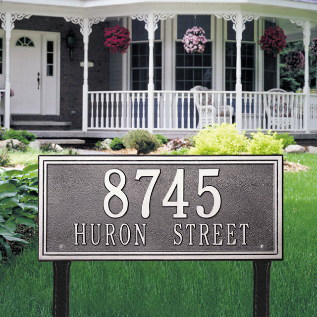 Double Line 2-Line Lawn Address Sign, Black and Gold, Yes