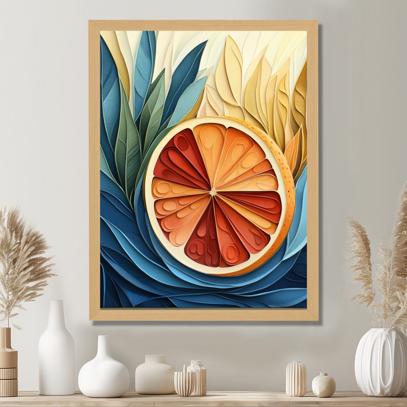 Matinée Pamplemousse - Tableau botanique bleu encadré pour la cuisine, 44" H x 34" W, Cadre naturel