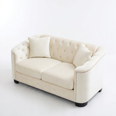 59-Inch Chesterfield Sofa with Tufted Back, Nailhead Trim, and Solid Wood Frame