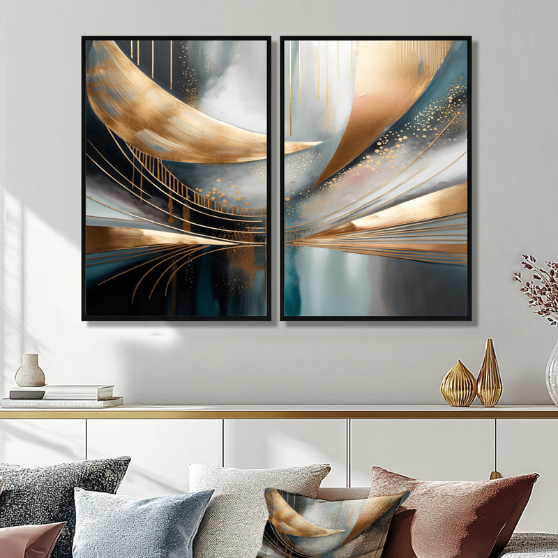 Formes abstraites et lignes V - décoration murale moderne, Black, 36" H x 48" W, Impression encadrée flottante