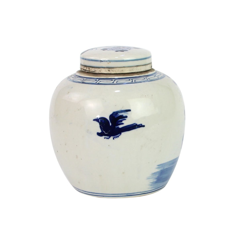 Handmade Ginger Jar, Blue and White Pheasant with Peony 1