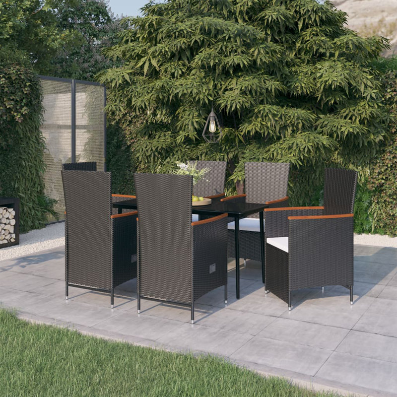 Corene 6 - Person Acacia Patio Dining Set with Square Table , Cushions Included