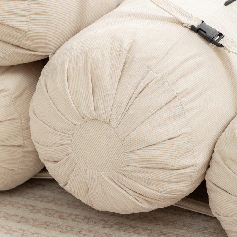 Adjustable Corduroy Floor Sofa with 5 Modular Pillows, Beige