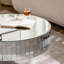 Table basse ronde en miroir argenté avec diamants écrasés - Centre de table moderne et luxueux en acrylique et verre