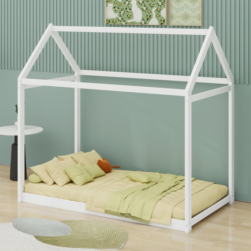 Lit maison en bois, Blanc