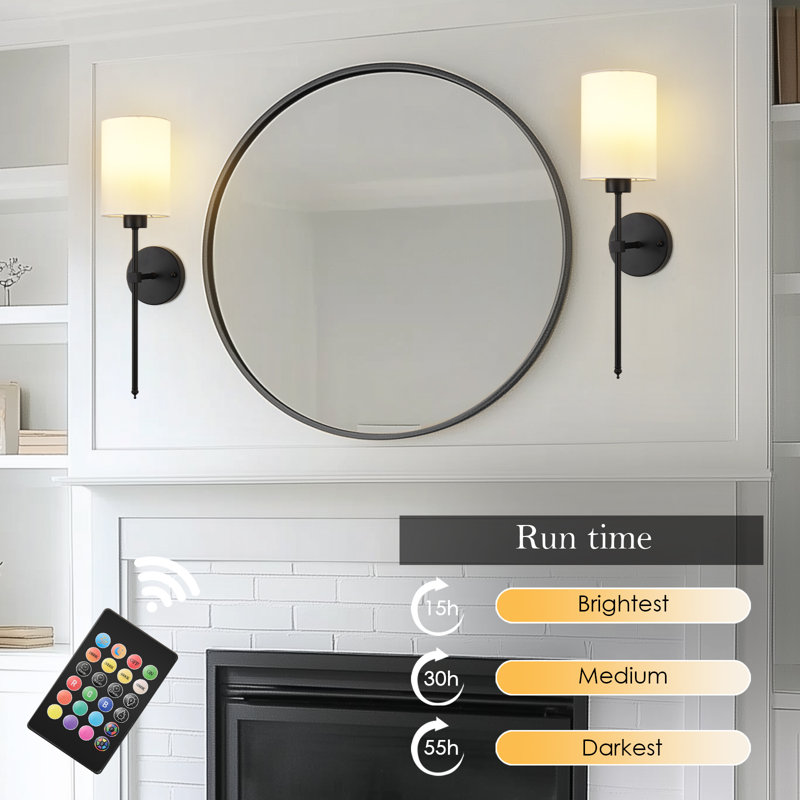 2 Pack Battery Operated Wall Sconces with Remote Control - 13 Colors, Dimmable, Timer Setting, Matte Black