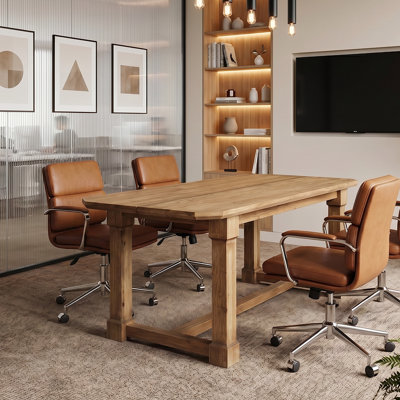 Petite table de conférence en bois massif avec base en croix stable