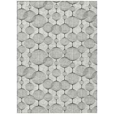8' X 10' White Gray And Silver Geometric Washable Indoor Outdoor Area Rug