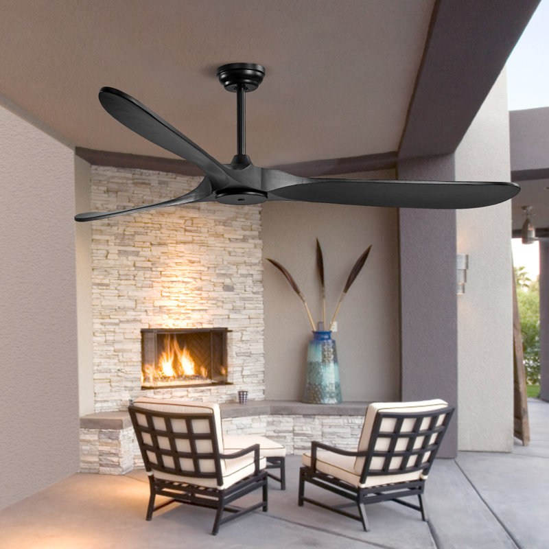 Ventilateur de plafond à pales en bois 72 po sans télécommande, Noir