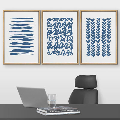 Blue Brush Stroke Line Art Collage Abstract Patterns Modern Art Mid-Century Modern