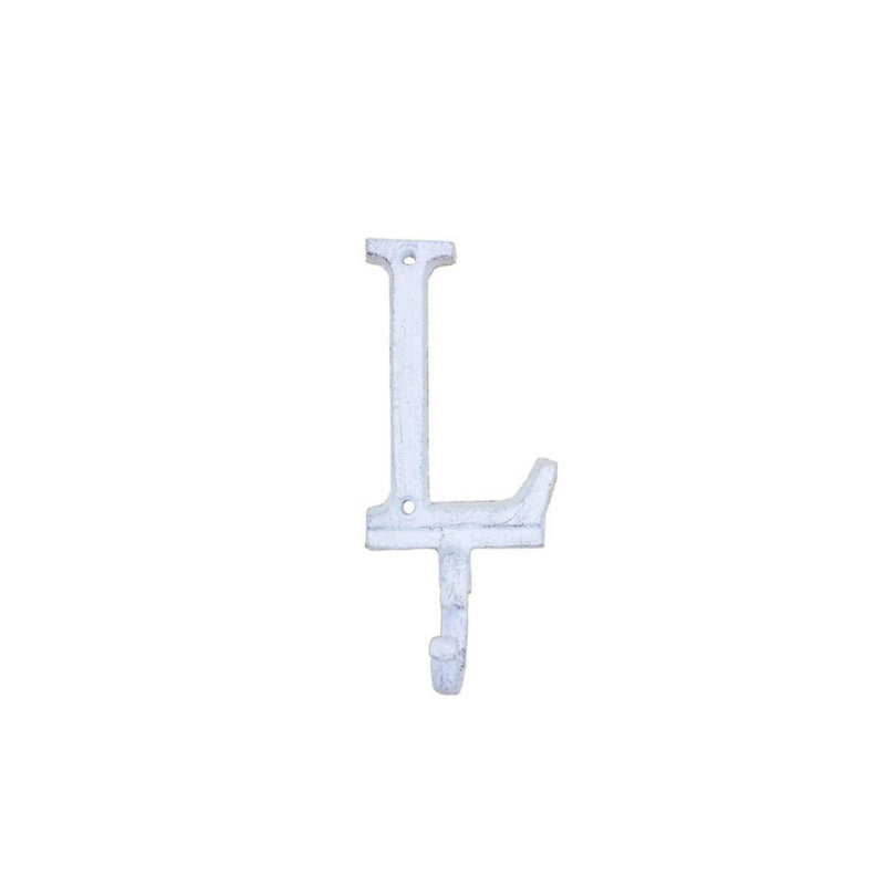 Crochet mural en l alphabet en fonte lettre Soucy, Blanc délavé