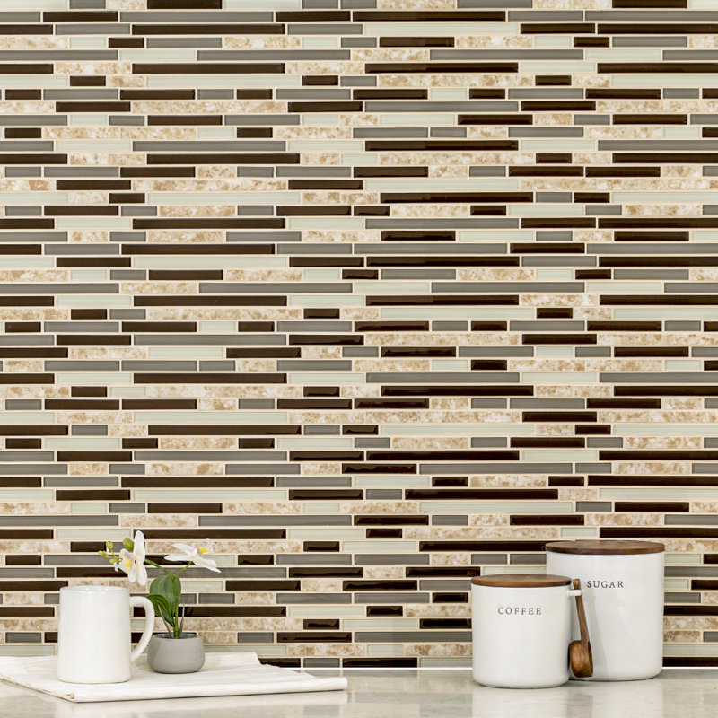 Tesora Mocha Interlocking 12 in. x 12 in. Glass Stone Blend Mosaic Wall Tile