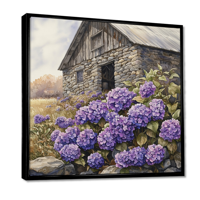 Downend Hydrangeas By The Stone Barn - Hydrangea, art mural, Impression encadrée flottante, Noir, noir, noir, noir