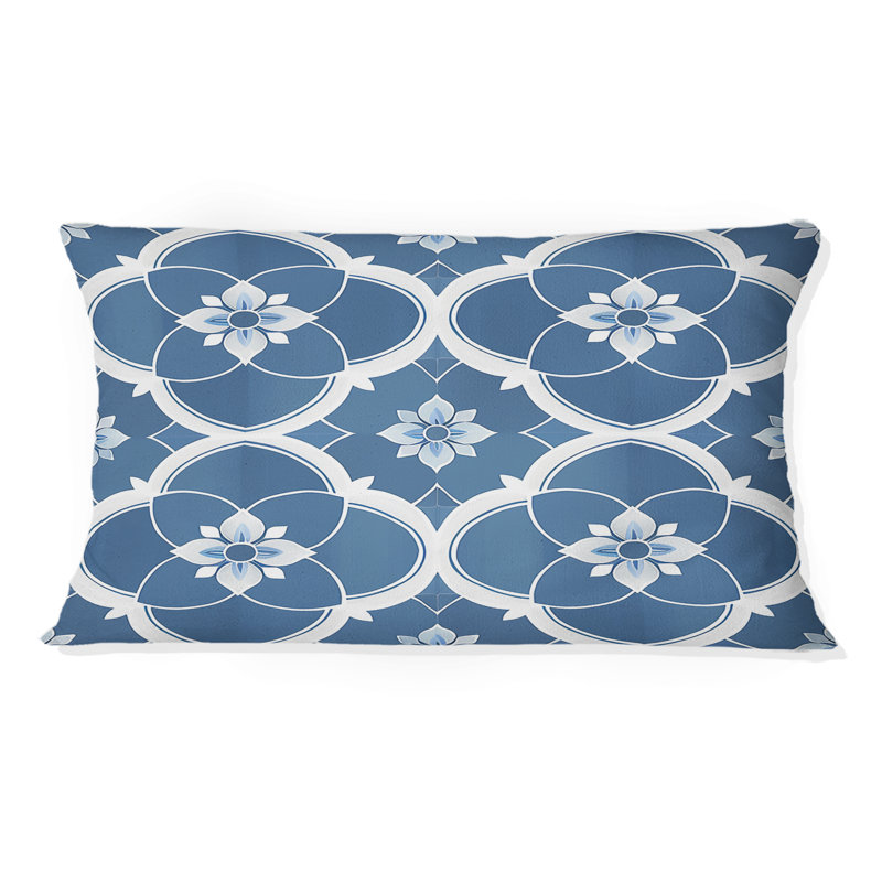 Coussin lombaire transitionnel bleu et blanc quadrilobe Rêves V