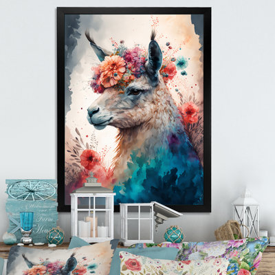 «Cute Llama Floral Art I», peinture sur toile