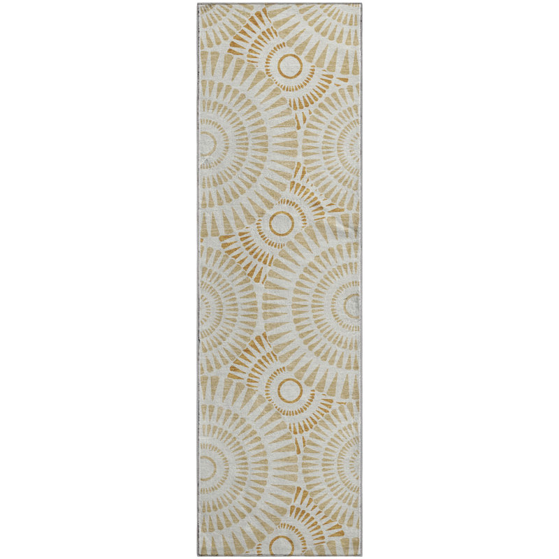 Premium Machine Washable Prisco Gold Rug, Runner 2'3" x 7'6"