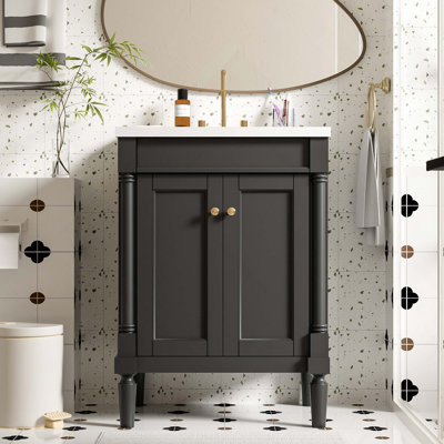 Meuble-lavabo contemporain de 24 pouces avec lavabo supérieur et rangement à 2 niveaux, parfait pour une utilisation efficace de l'espace et une conception élégante