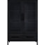 Armoire à DEL avec deux tiroirs, porte en verre trempé de 60 po de hauteur, vitrine moderne noire pour salon, haute