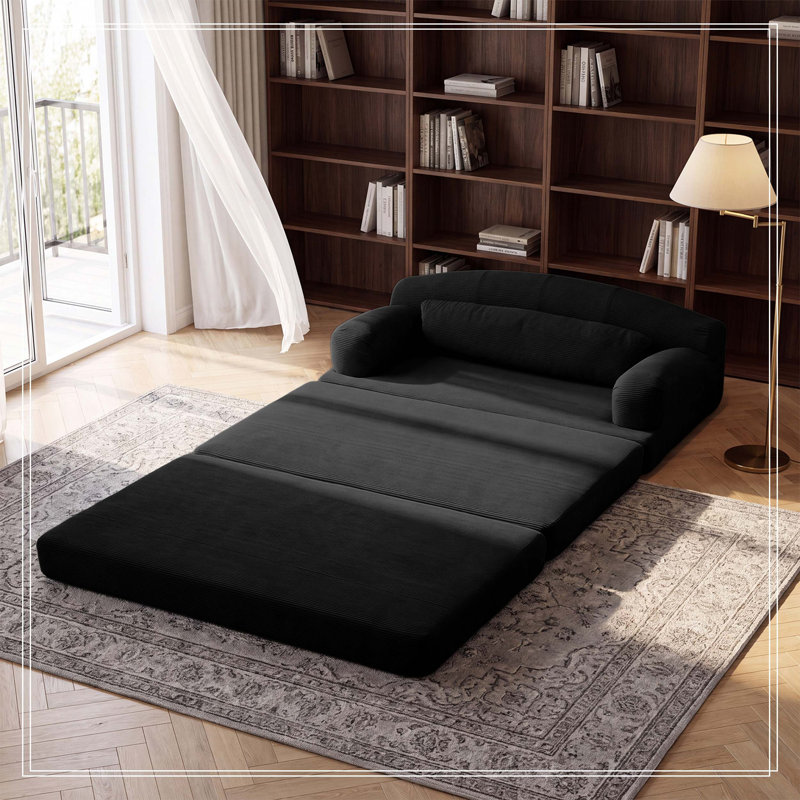 Canapé-lit pliable en velours côtelé Corduroy - Canapé convertible en mousse haute densité (noir), Noir