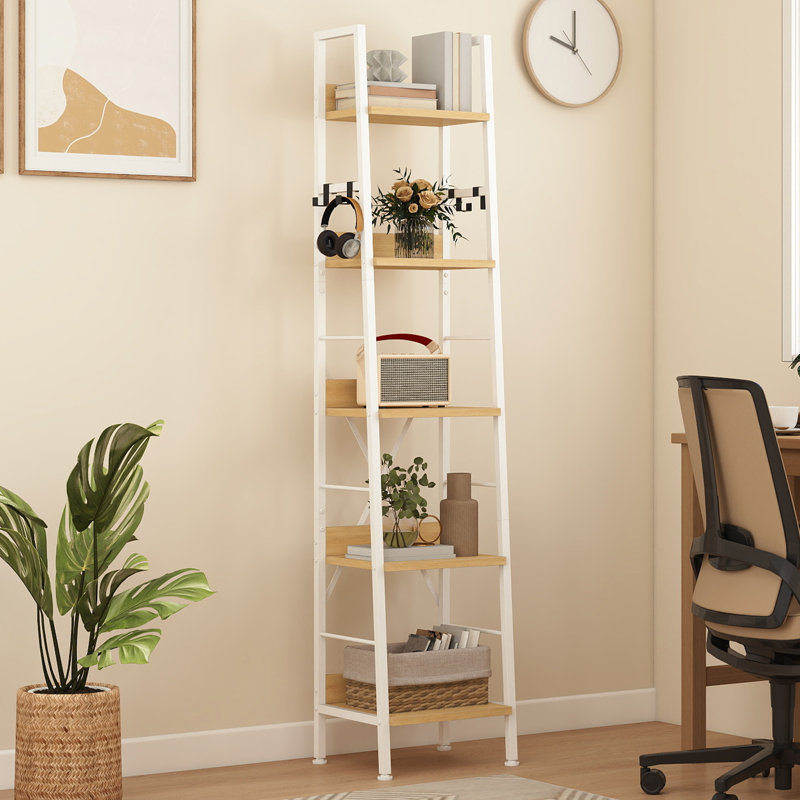 170cm H x 35cm W Metal Ladder Bookcase, Beige/White