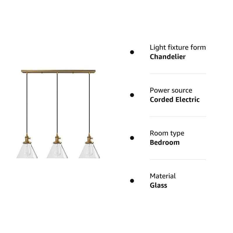 3 - Light Clear Kitchen Island Pendant, Antique