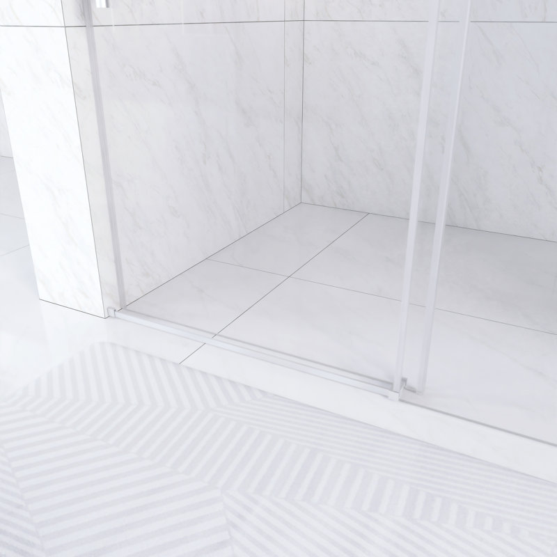 56 In. -60 In. W × 76  In. H Frameless Shower Door With 1/4"Clear  Tempered Glass In Brushed Nickel |  Explosion Proof Film |   Stainless Steel Handle
