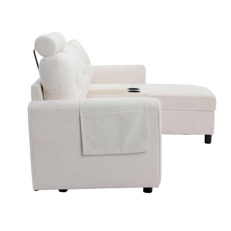 Canapé rembourré 88,98 po Gevena, Simili cuir blanc