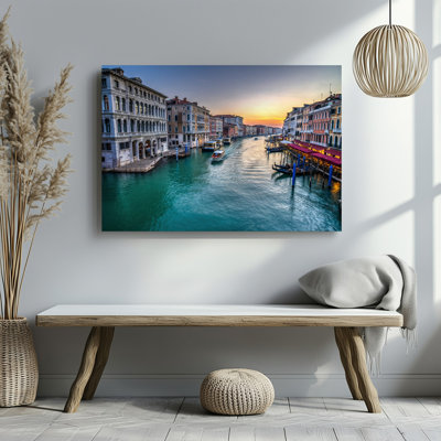 Canvas A Serene Venetian Canal At Dusk Featuring Gently Rippling Turquoise Wall Art Waters Reflecting The Soft Pastel Hues Of The Canvas Wall Art